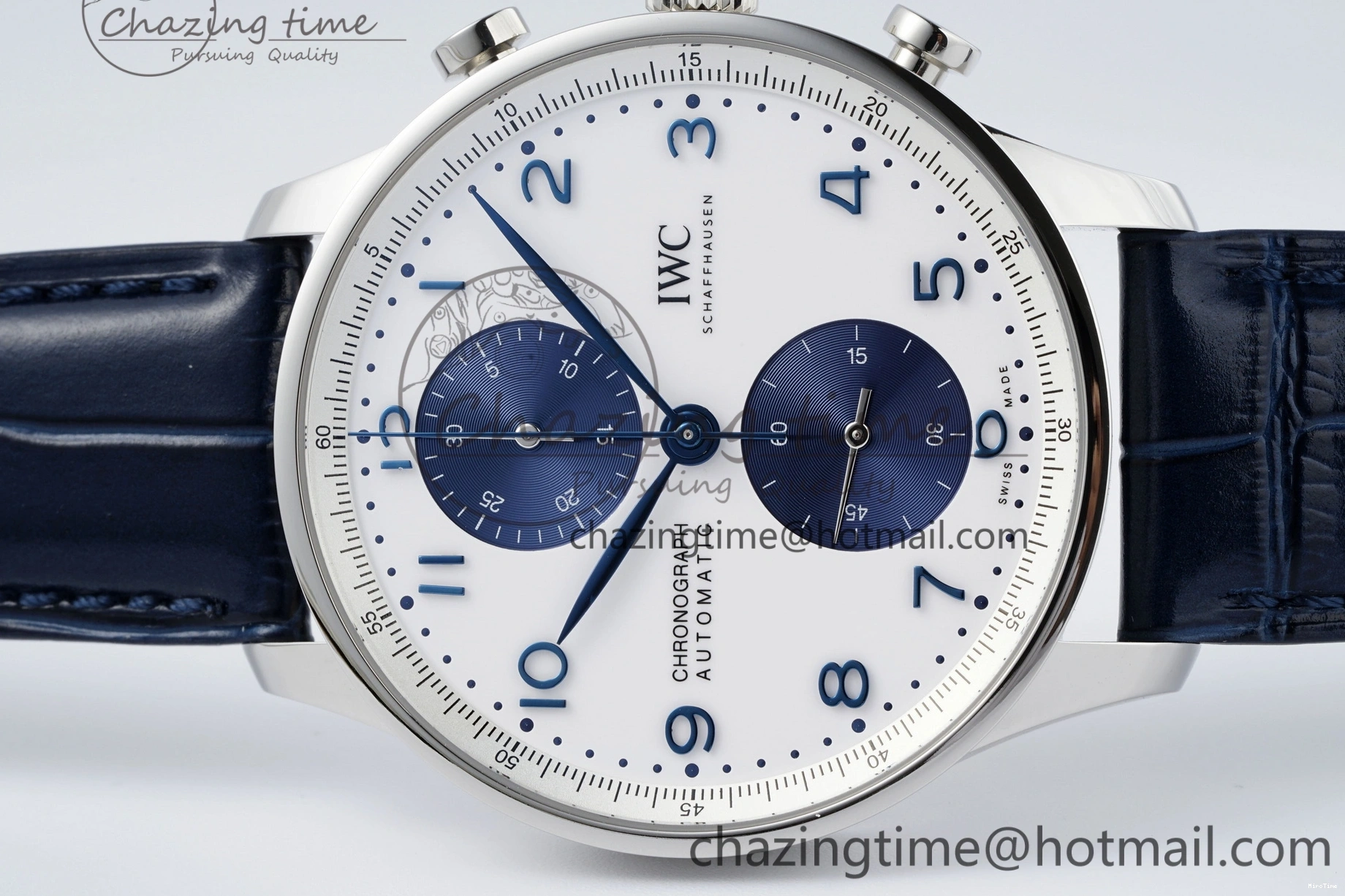 MIROTIME 0205 Portuguese Chrono IW371620 APSF 1:1 Best Edition White Blue Dial on Blue Leather Strap A MultiPurpose 7039